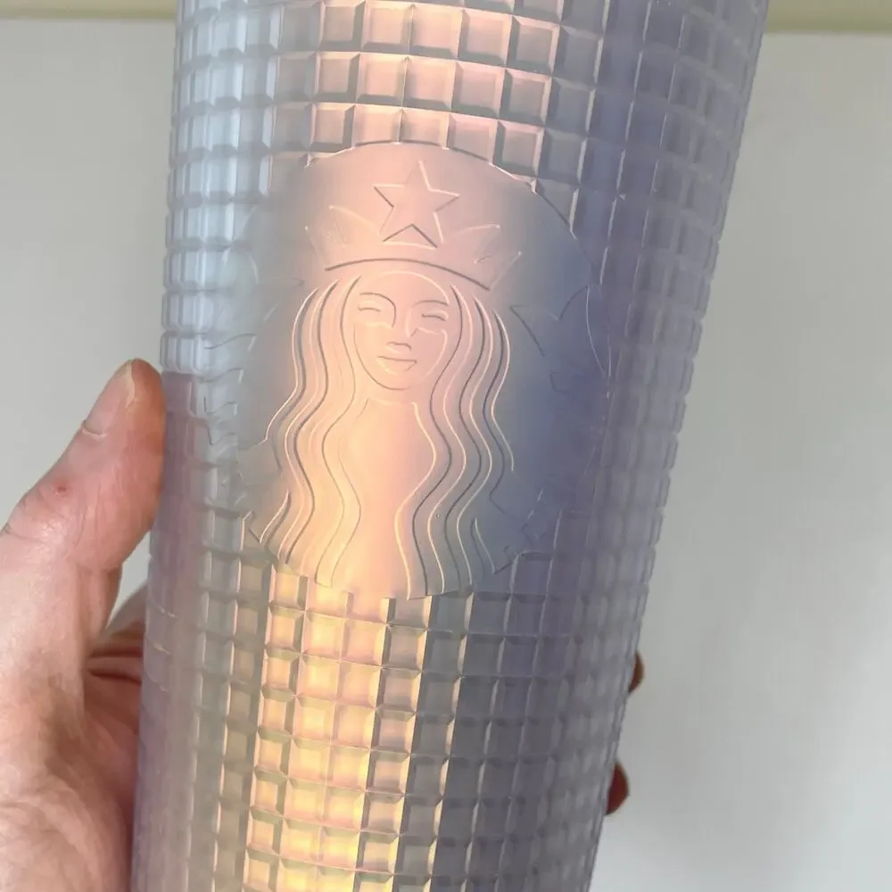 Starbucks Soft Touch White Frosted Grid Iridescent Tumbler 24oz Venti